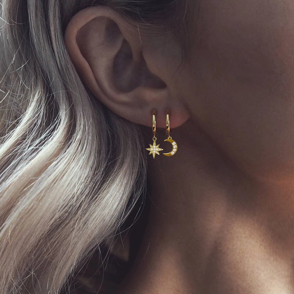 Hoop Earrings Aesthetic Star Moon