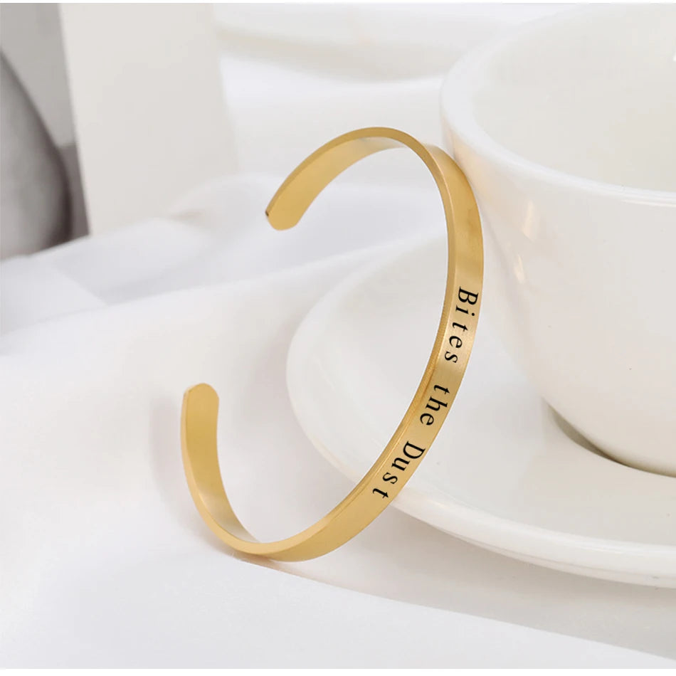 6mm Gold Color Engraved Positive Inspirational Quote Stamped Cuff Mantra Bracelet