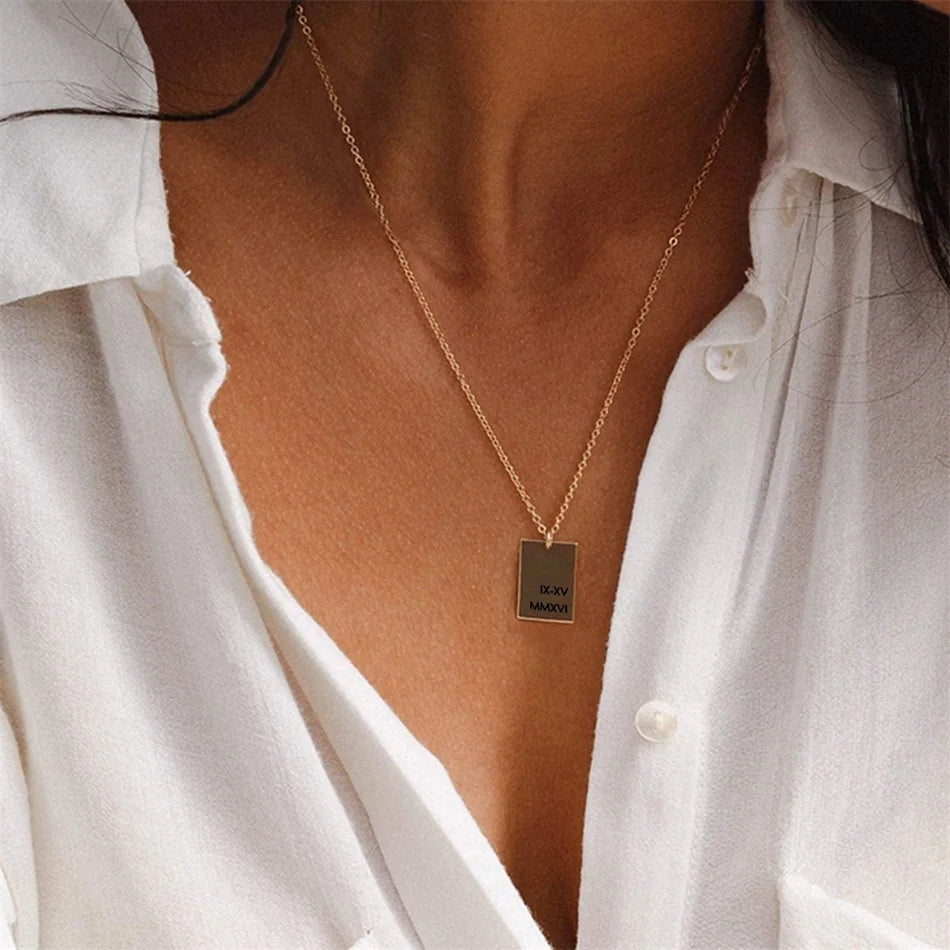 Personality Initials Rectangular Multi-Row Letter Pendant Choker Necklaces