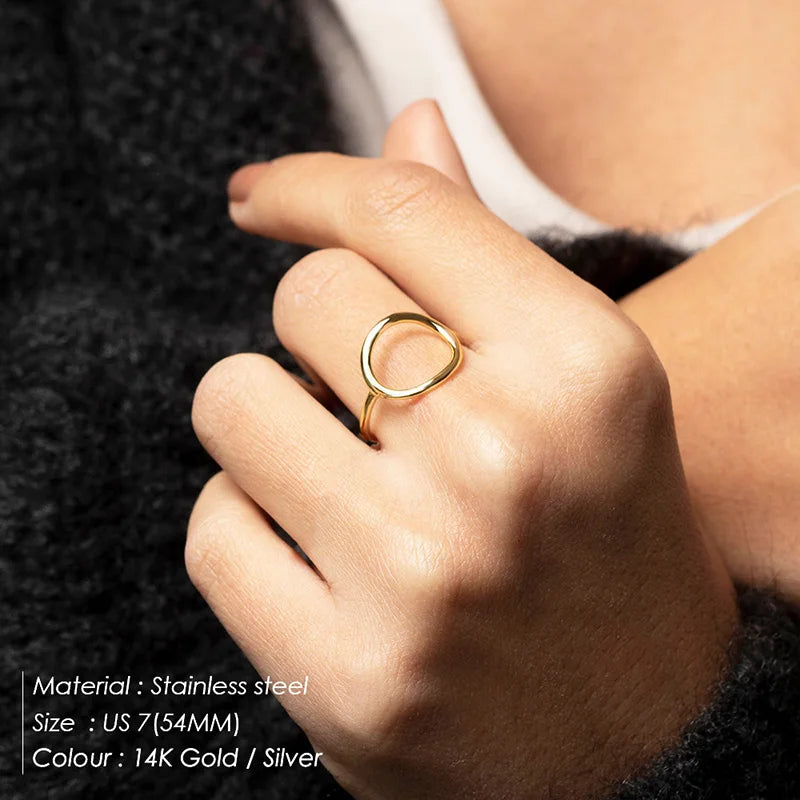 BELLUCCIE Trendy Stainless Steel Rings for Women Vintage Geometric Pinky Ring Dainty Stackable Round Midi Rings Jewellery