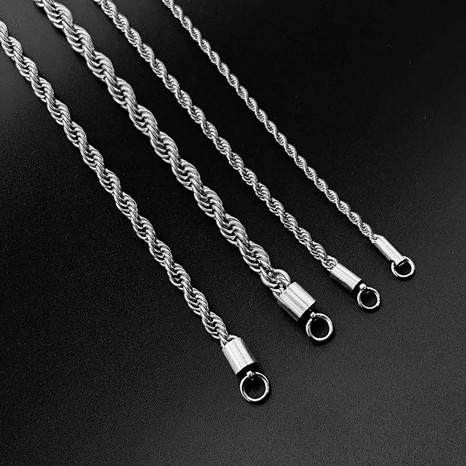 2/3/4/5MM Rope Chain Necklace Silver Color