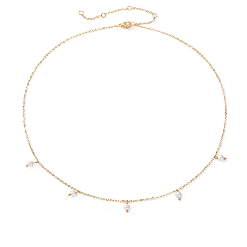 Tassel Imitated Pearl Choker Necklaces
