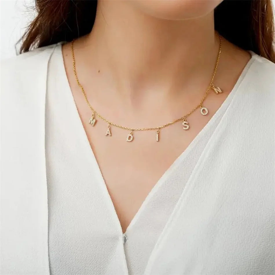 BELLUCCIE Necklace Personalized zircon Alphabet Stainless Steel choke Necklace Pendant Nameplate Gift Dropshipping