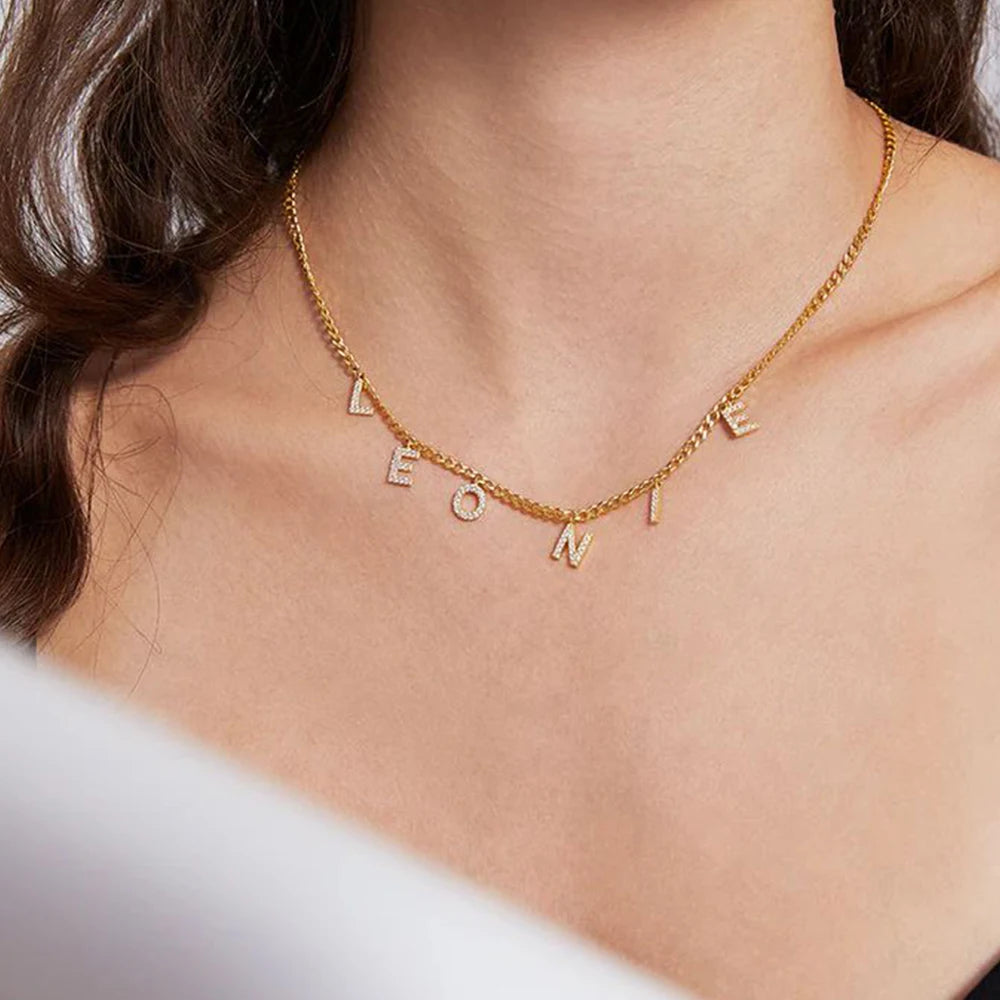 BELLUCCIE Necklace Personalized zircon Alphabet Stainless Steel choke Necklace Pendant Nameplate Gift Dropshipping