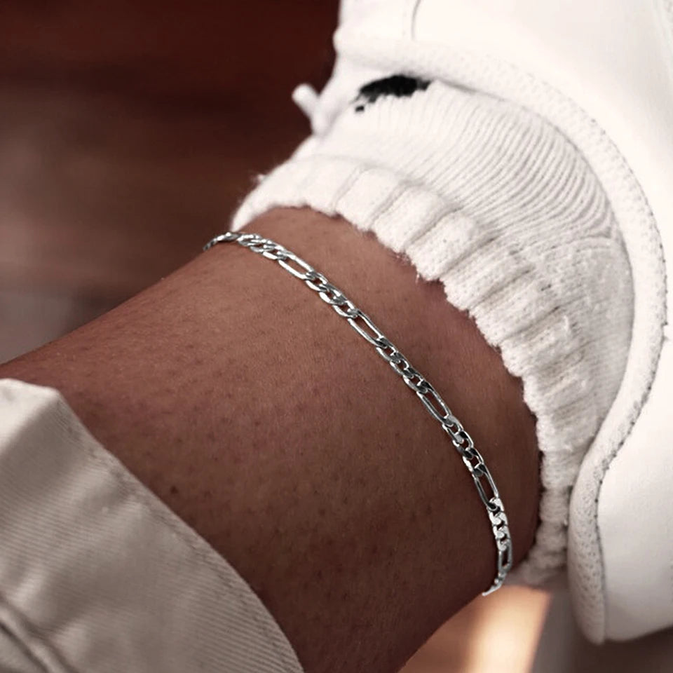 Silver Color Franco Figaro Chain Anklets