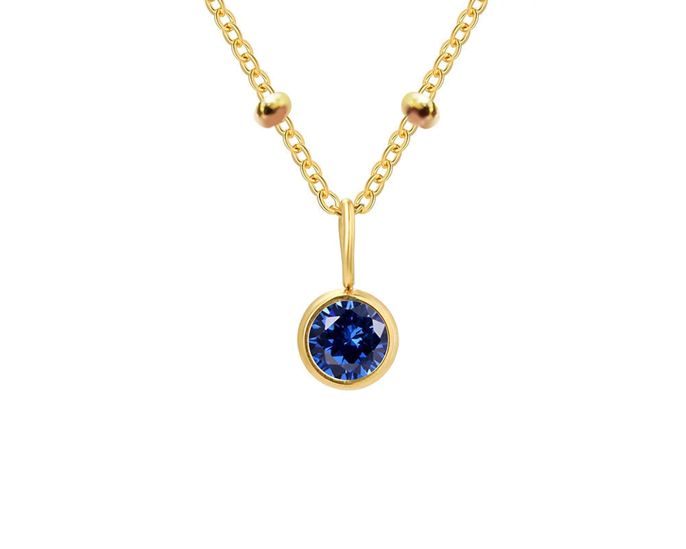 Birthstone Necklace Beaded Chain Zirconia