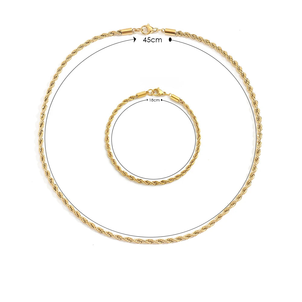 3MM Twist Chain Set Necklace Bracelet Suitable for Party Holiday Wear