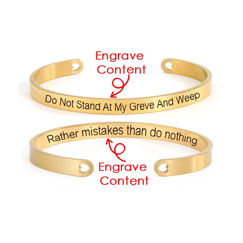 6mm Gold Color Engraved Positive Inspirational Quote Stamped Cuff Mantra Bracelet