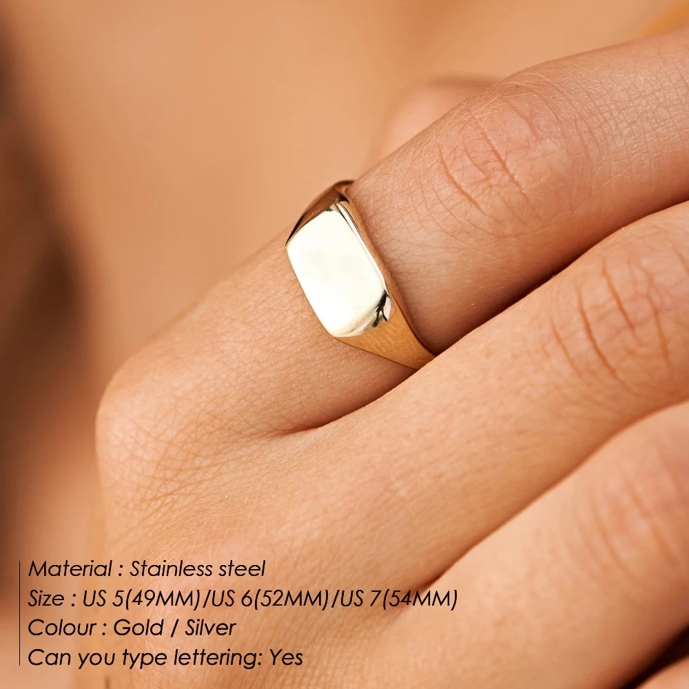 BELLUCCIENew Engraving Message Jewelry Gift Minimalist Letter Word Suqare Stainless Steel Ring Water Resistant Ring For Women