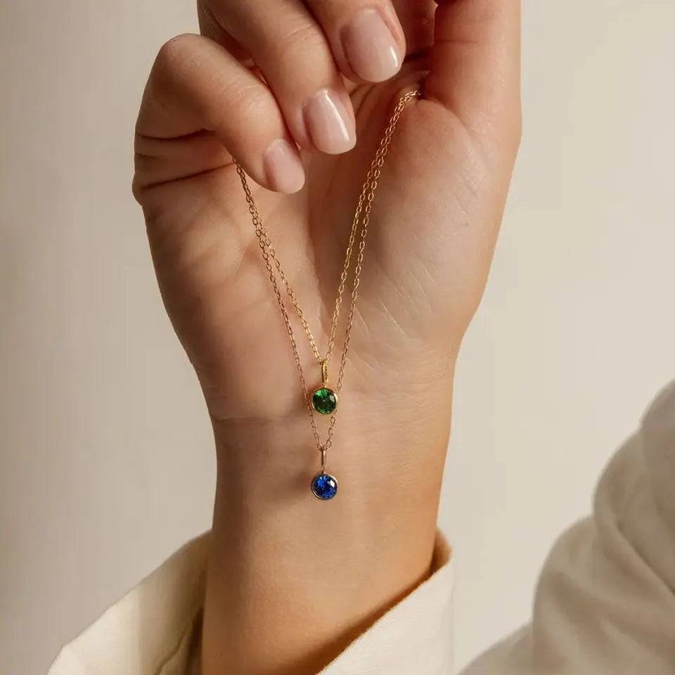 Box Chain Birthstone Necklace 12 Color Zirconia