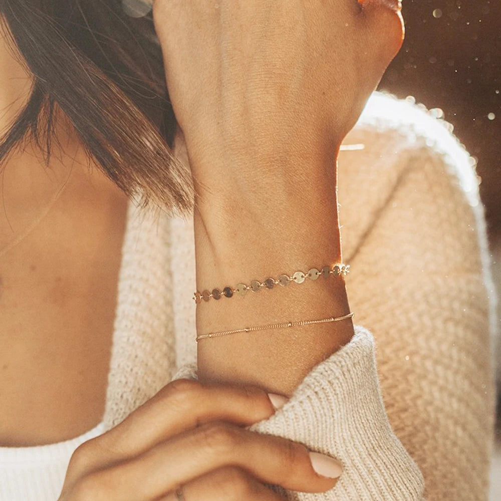 Three Layered Coin Chain Cuban Chain Twist Chain Bracelet