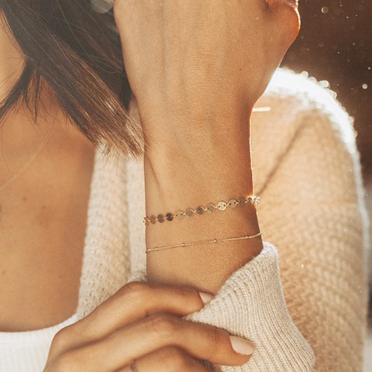 Three Layered Coin Chain Cuban Chain Twist Chain Bracelet