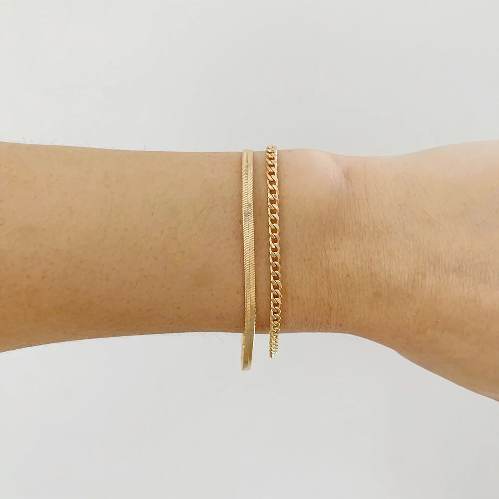 Three Layered Coin Chain Cuban Chain Twist Chain Bracelet