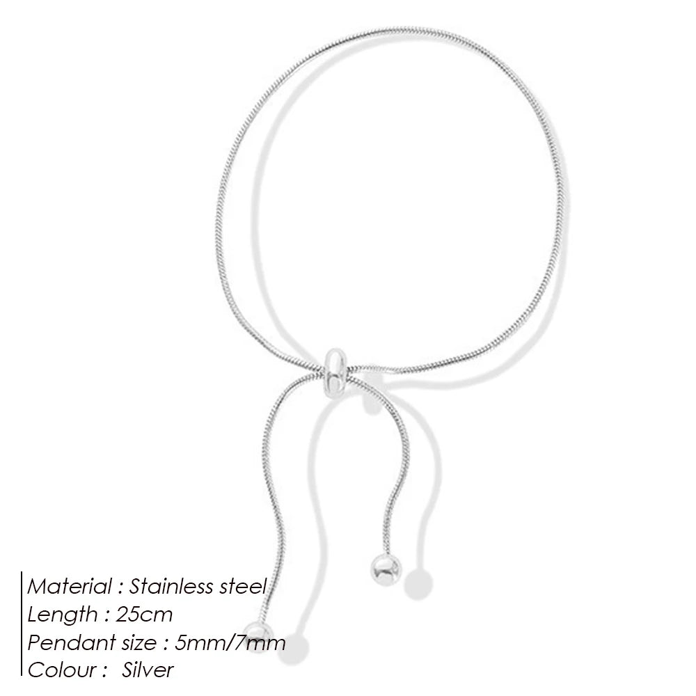 BELLUCCIE Snake Chain Stainless Steel Bracelet Adjustable Pull-Out Bracelet Round Button Birthday Gift