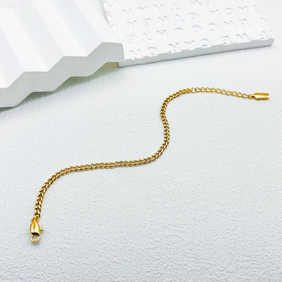 BELLUCCIE 10PCS 3MM Cuban Chain Gold-Plated Men's Stainless Steel Large Version Lobster Clasp Adjustable Simple Jewelry