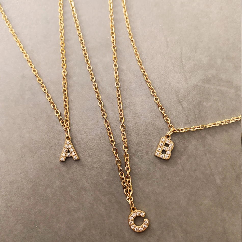 BELLUCCIE Necklace Personalized zircon Alphabet Stainless Steel choke Necklace Pendant Nameplate Gift Dropshipping