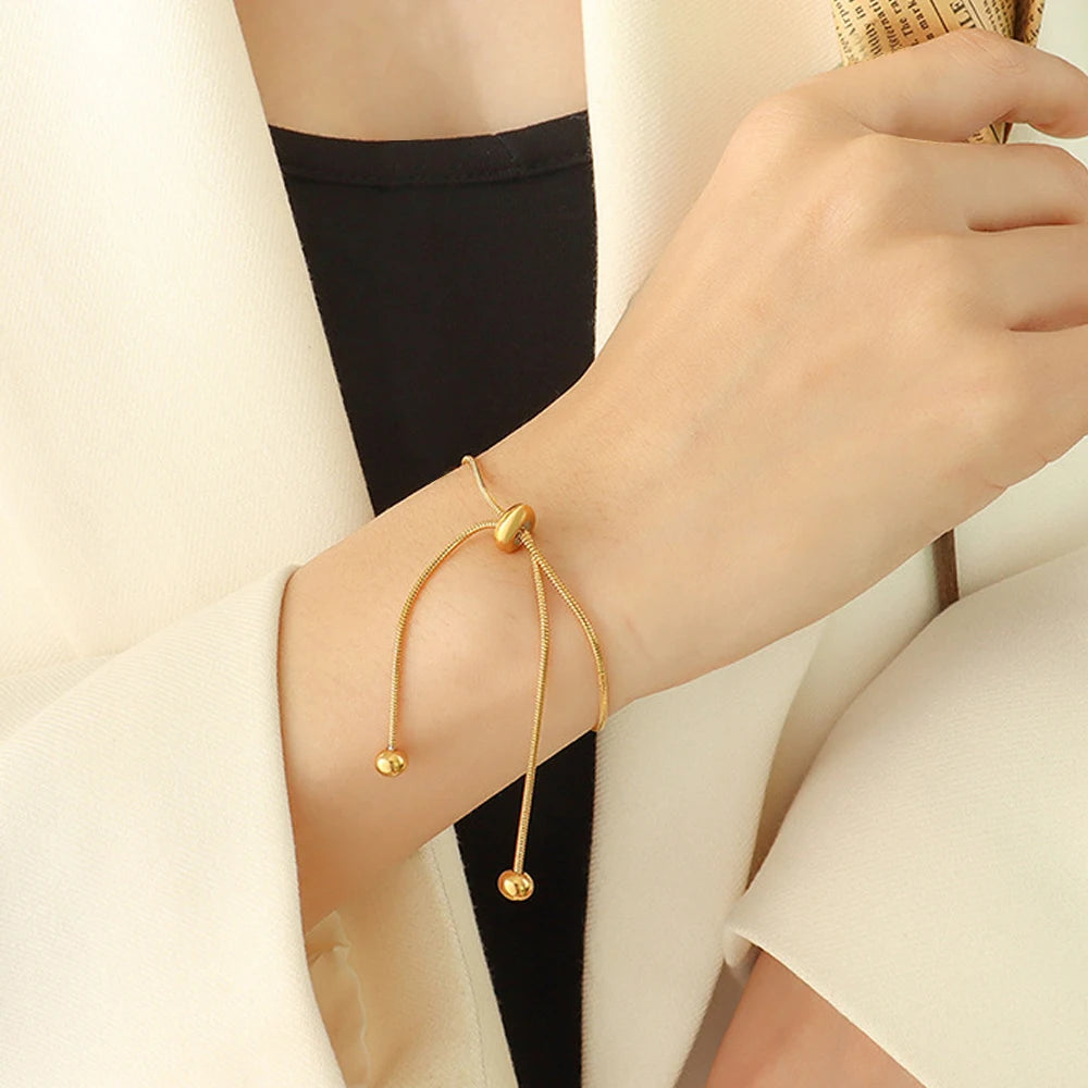 BELLUCCIE Snake Chain Stainless Steel Bracelet Adjustable Pull-Out Bracelet Round Button Birthday Gift