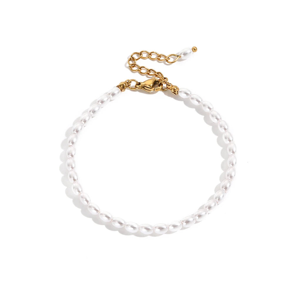 Imitation Pearl Bracelet Oval Pearl Steel Bracelet Women's Holiday Gift