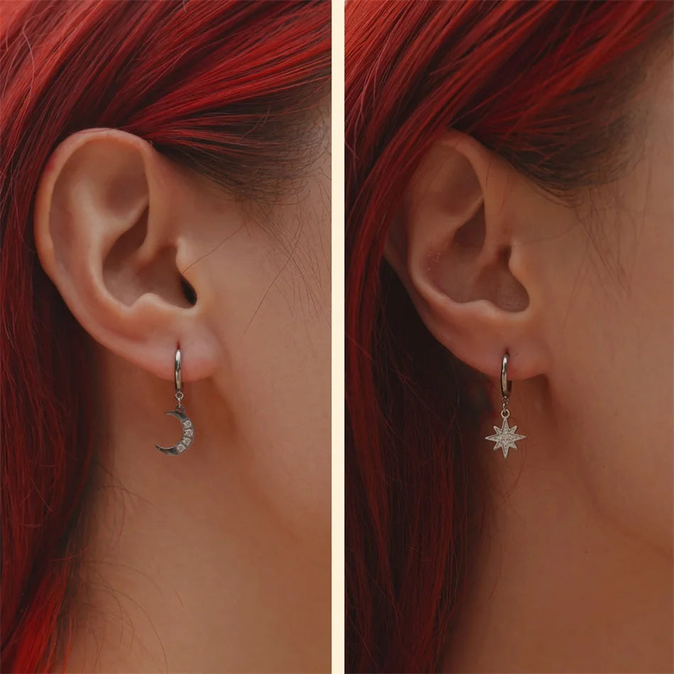 Hoop Earrings Aesthetic Star Moon