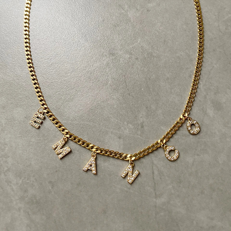 BELLUCCIE Necklace Personalized zircon Alphabet Stainless Steel choke Necklace Pendant Nameplate Gift Dropshipping