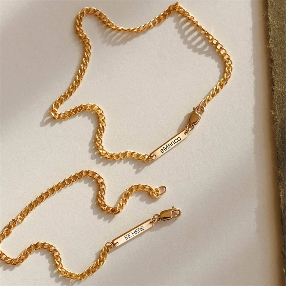 Personalized Carving Curb Chain Bracelets