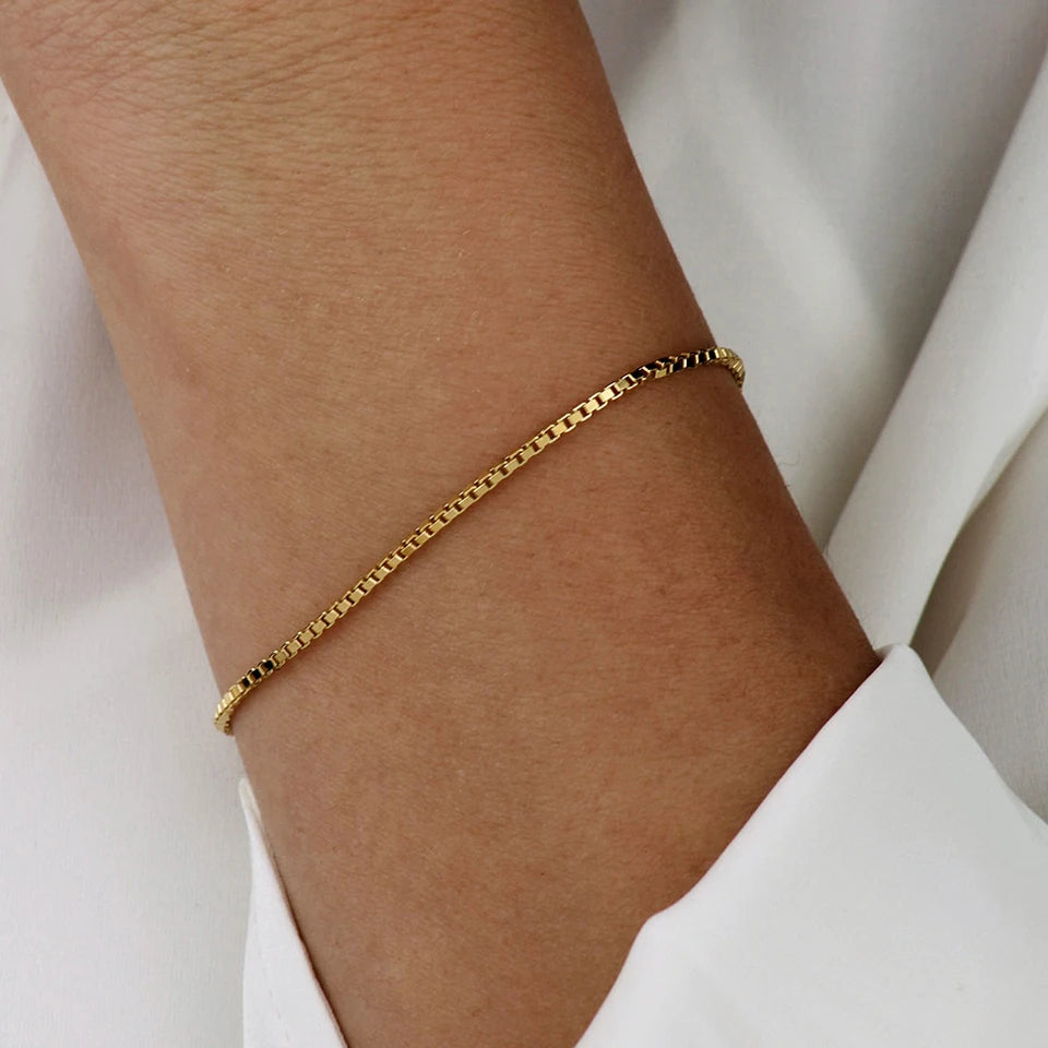 Box Chain Bracelet Gold Color Bracelets Charm Friendship Bracelets for Women