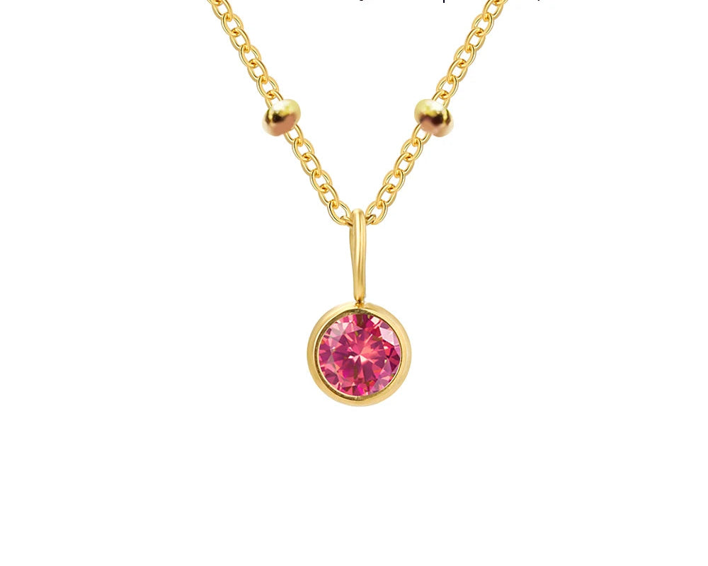 Birthstone Necklace Beaded Chain Zirconia