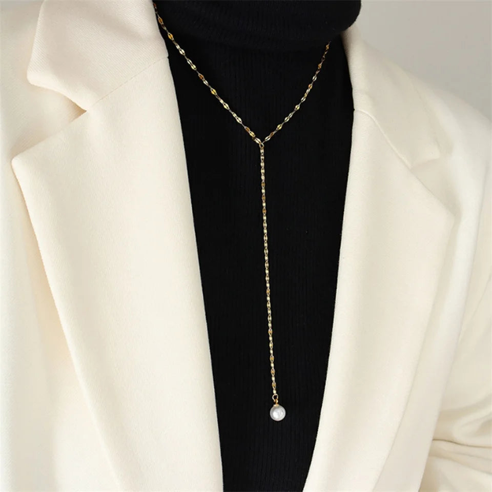 Imitation Pearl Y Necklaces Round Pearl Wedding Necklaces