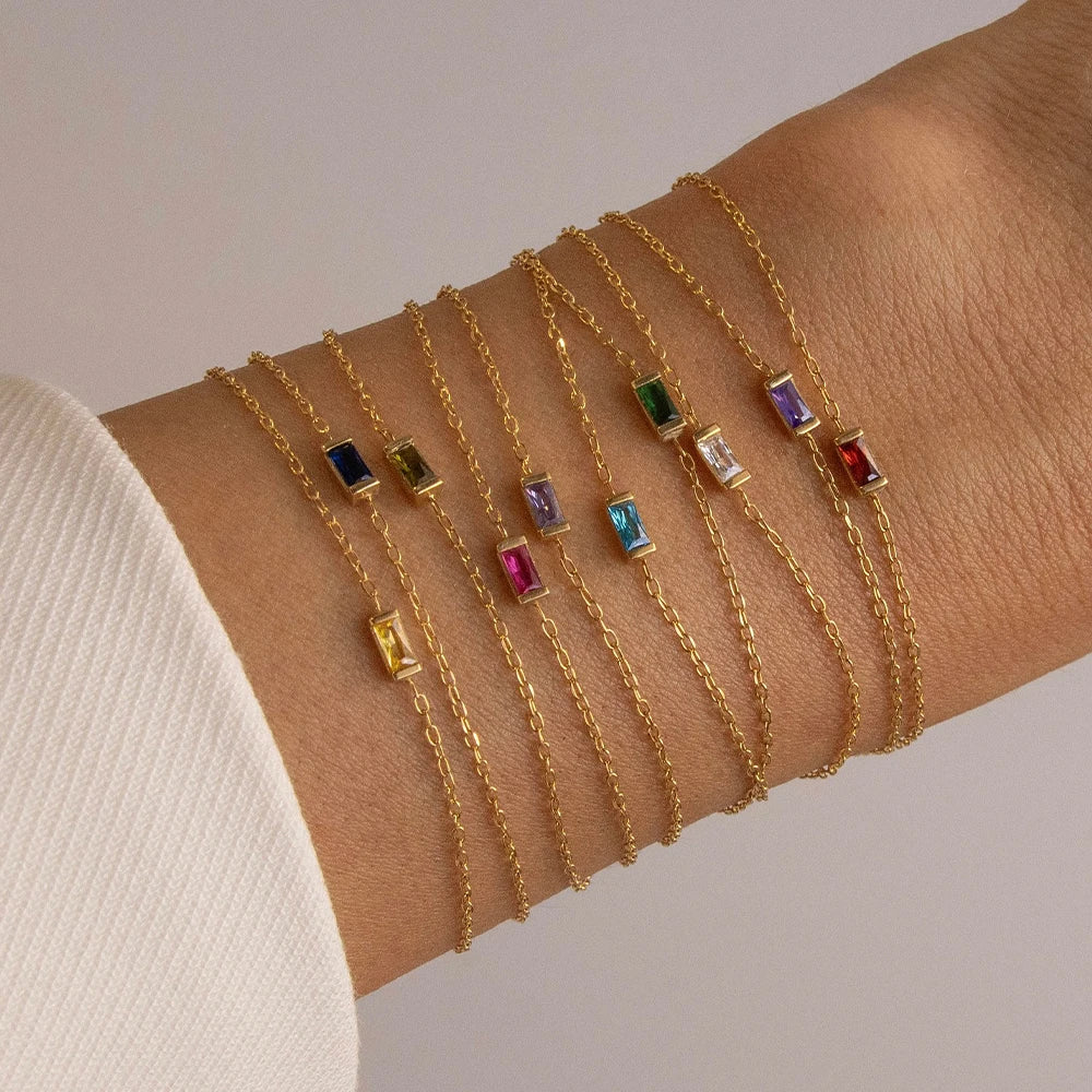 Fashion Jewelry Square Birthstone Bracelet