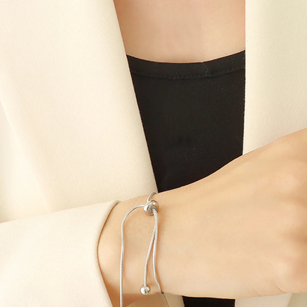 BELLUCCIE Snake Chain Stainless Steel Bracelet Adjustable Pull-Out Bracelet Round Button Birthday Gift
