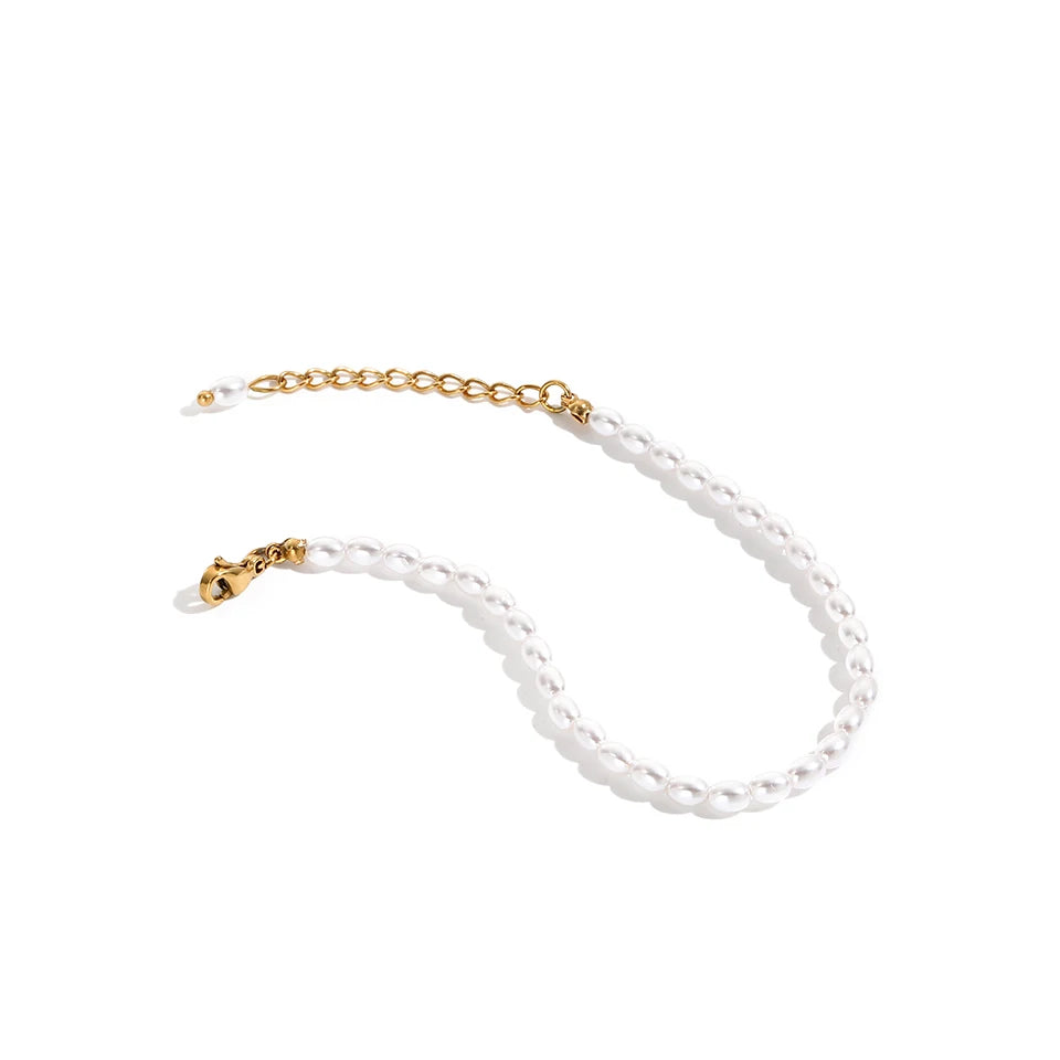 Imitation Pearl Bracelet Oval Pearl Steel Bracelet Women's Holiday Gift