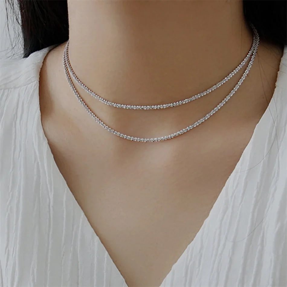 New Popular Silver Colour Sparkling Clavicle Chain Necklace