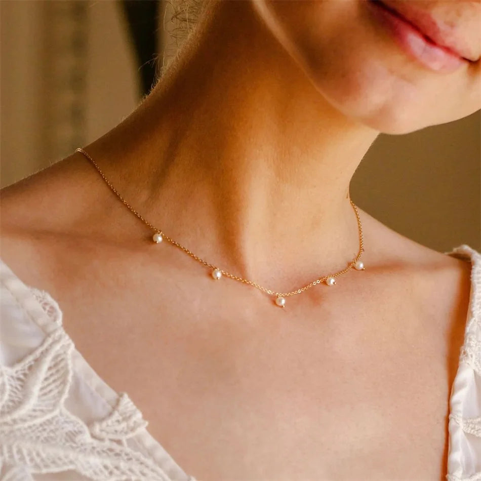 Tassel Imitated Pearl Choker Necklaces