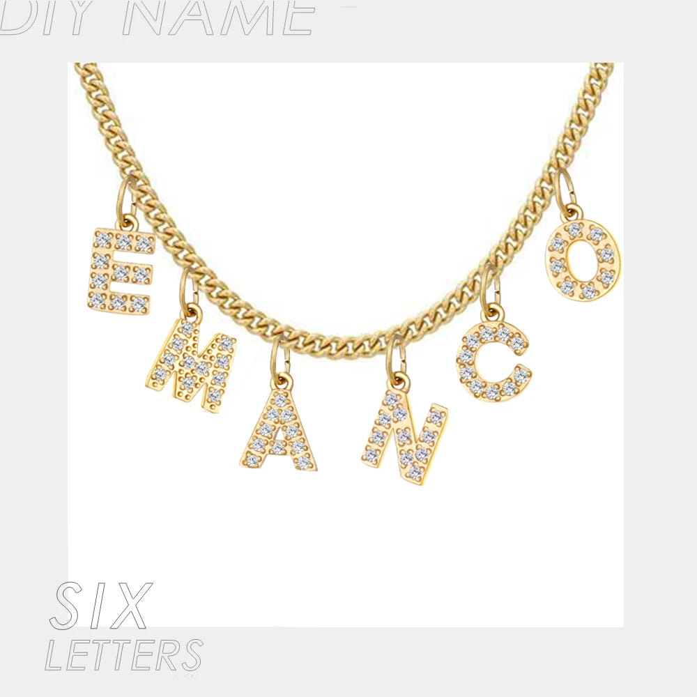 BELLUCCIE Necklace Personalized zircon Alphabet Stainless Steel choke Necklace Pendant Nameplate Gift Dropshipping