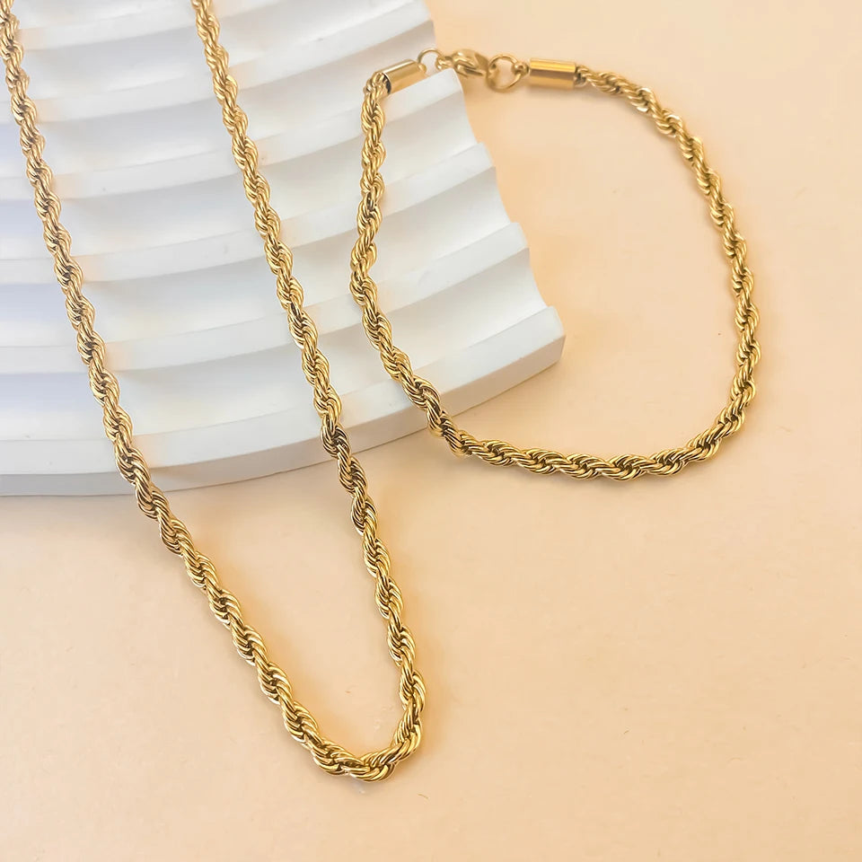 3MM Twist Chain Set Necklace Bracelet Suitable for Party Holiday Wear