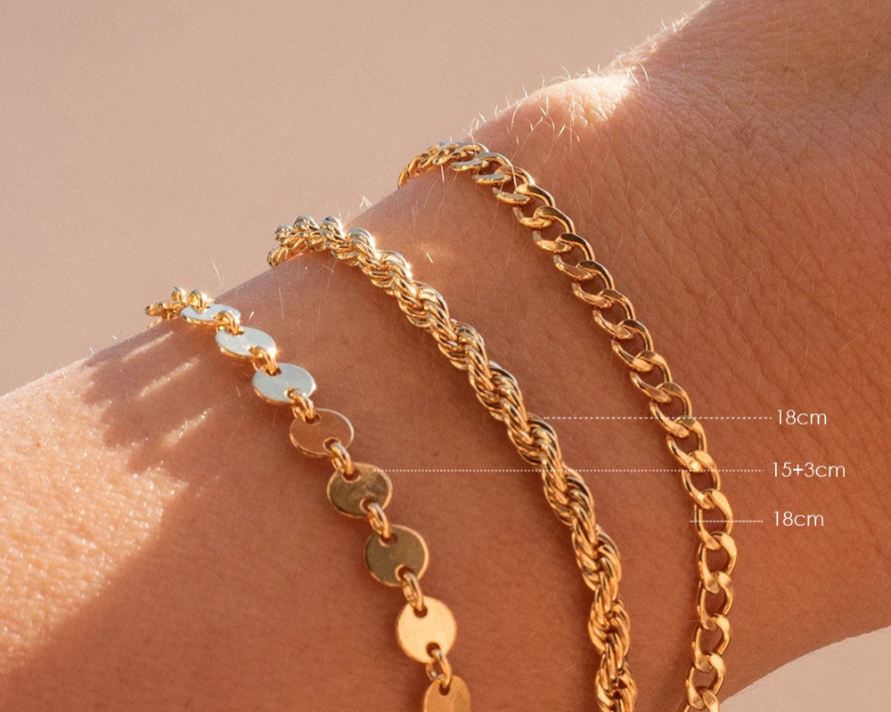 Three Layered Coin Chain Cuban Chain Twist Chain Bracelet