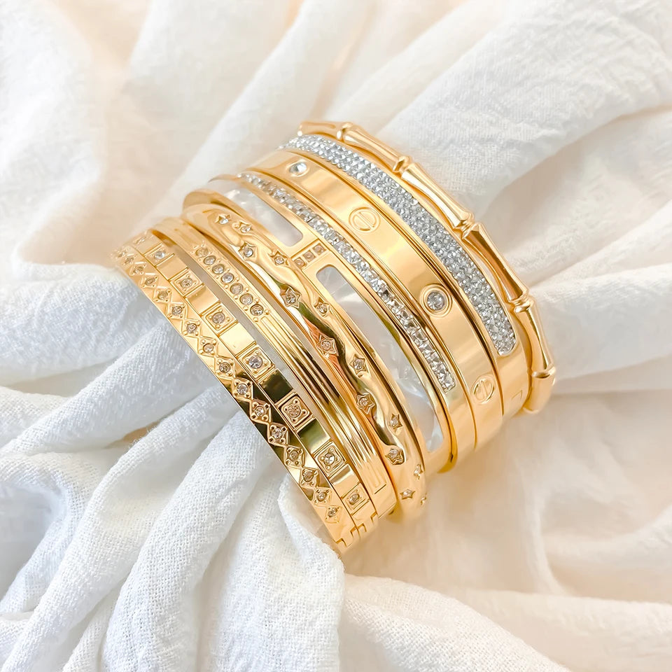 BELLUCCIE Stainless Steel Shiny Rhinestone Women's Fashion Bangle Punk Jewelry Holiday Gifts Factory Direct