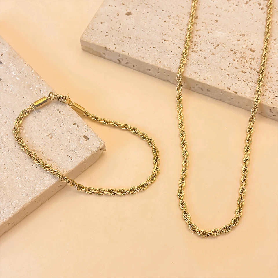 3MM Twist Chain Set Necklace Bracelet Suitable for Party Holiday Wear