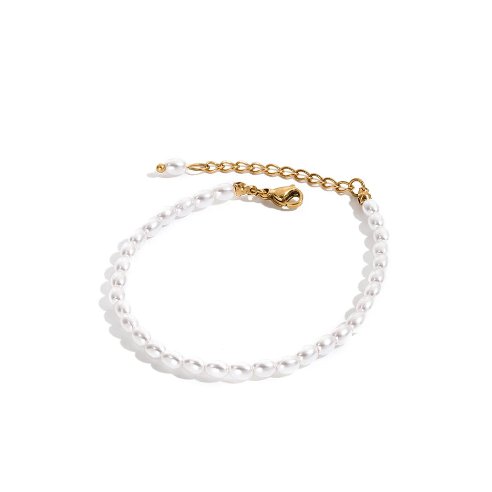 Imitation Pearl Bracelet Oval Pearl Steel Bracelet Women's Holiday Gift