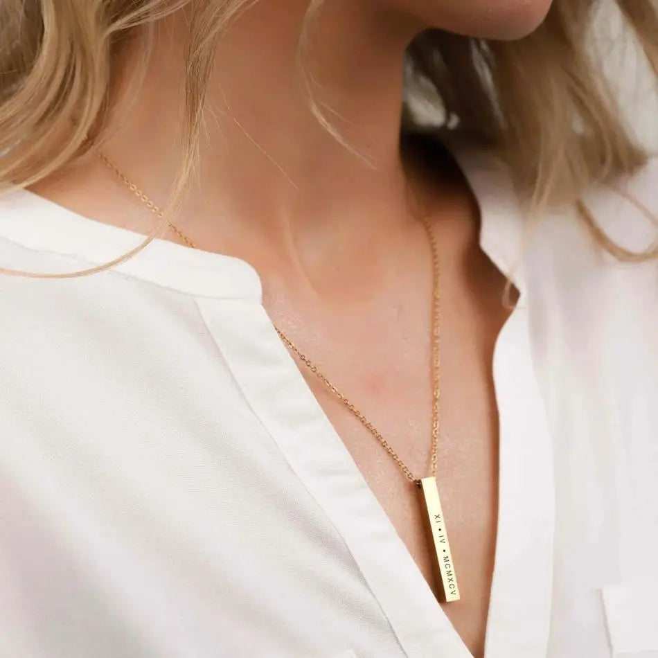 Sides Engraving Personalized Square Bar Custom Name Necklace