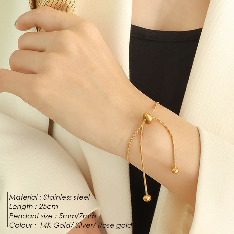 BELLUCCIE Snake Chain Stainless Steel Bracelet Adjustable Pull-Out Bracelet Round Button Birthday Gift