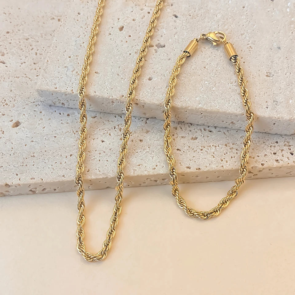 3MM Twist Chain Set Necklace Bracelet Suitable for Party Holiday Wear