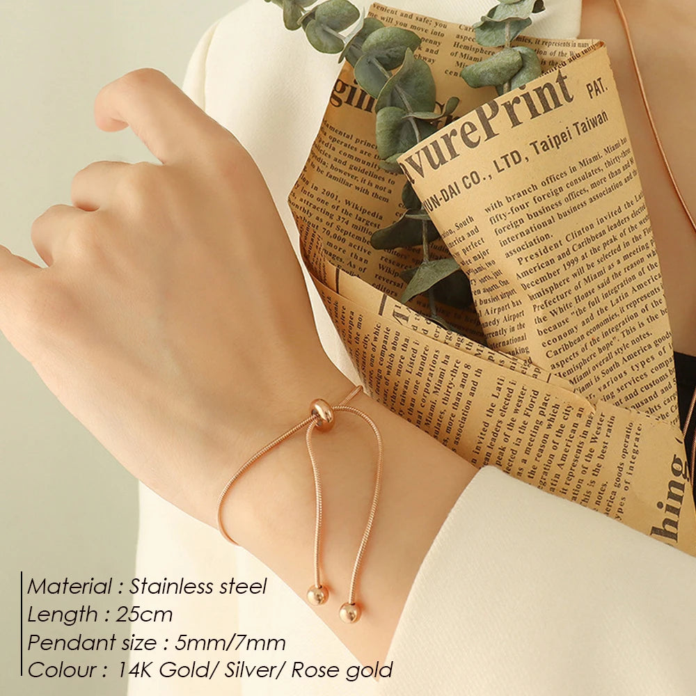 BELLUCCIE Snake Chain Stainless Steel Bracelet Adjustable Pull-Out Bracelet Round Button Birthday Gift