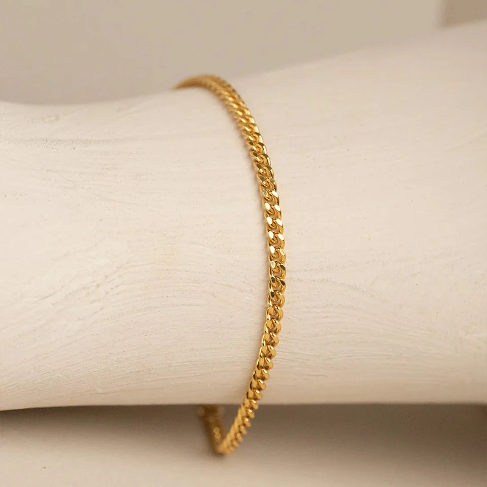 BELLUCCIE 10PCS 3MM Cuban Chain Gold-Plated Men's Stainless Steel Large Version Lobster Clasp Adjustable Simple Jewelry