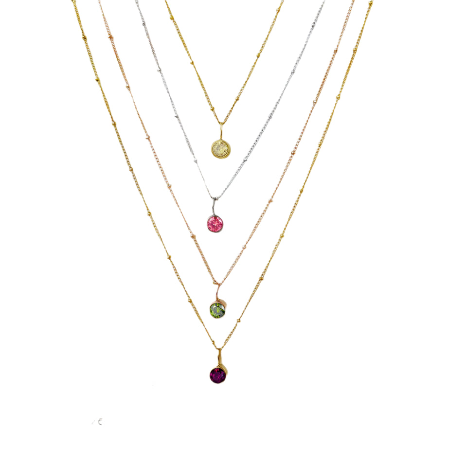 Box Chain Birthstone Necklace 12 Color Zirconia