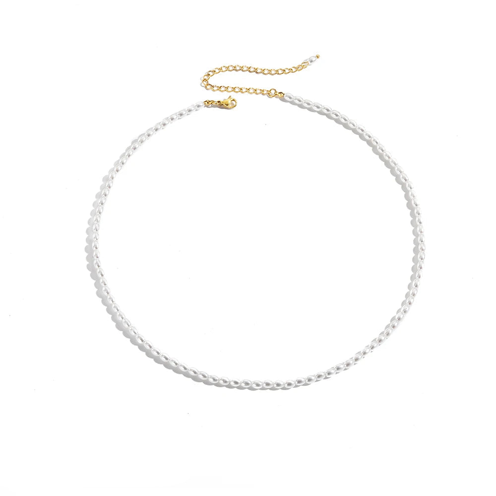 3MM Imitation Pearl Necklaces Oval White Necklace