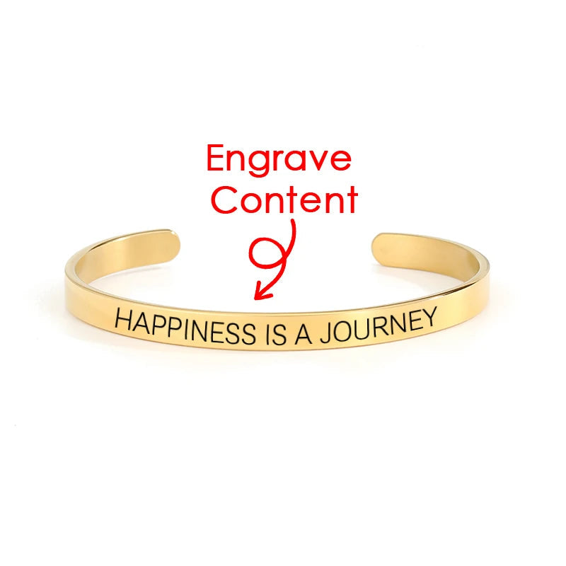 6mm Gold Color Engraved Positive Inspirational Quote Stamped Cuff Mantra Bracelet