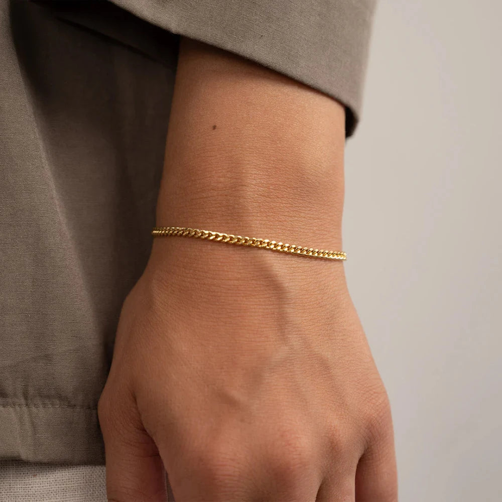 BELLUCCIE 10PCS 3MM Cuban Chain Gold-Plated Men's Stainless Steel Large Version Lobster Clasp Adjustable Simple Jewelry