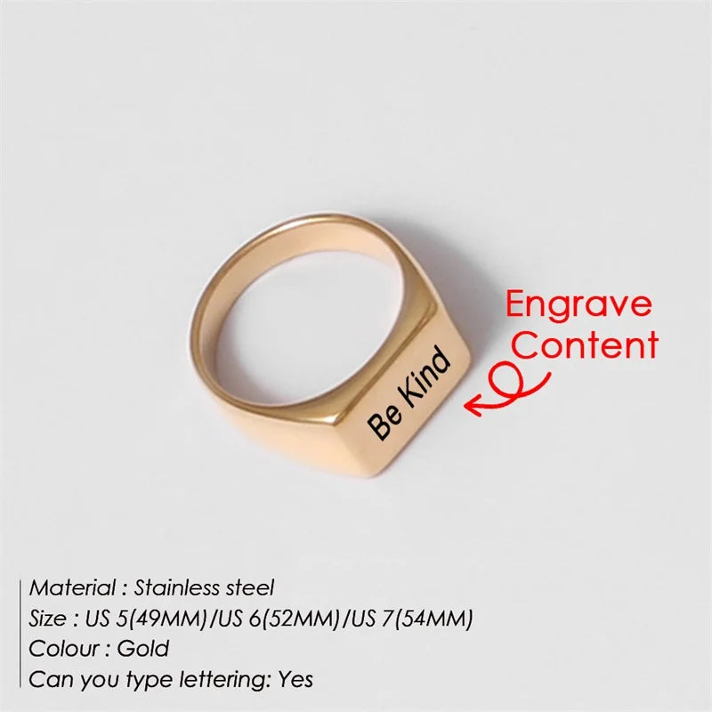 BELLUCCIENew Engraving Message Jewelry Gift Minimalist Letter Word Suqare Stainless Steel Ring Water Resistant Ring For Women
