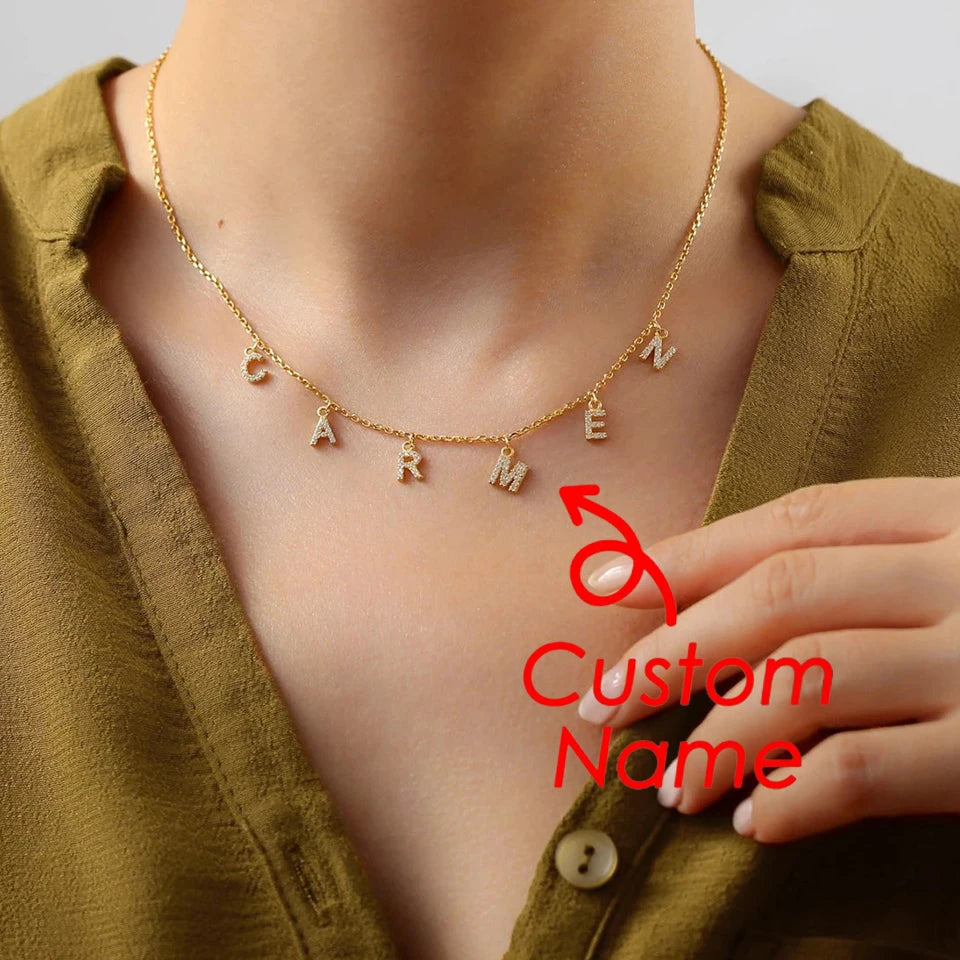 BELLUCCIE Necklace Personalized zircon Alphabet Stainless Steel choke Necklace Pendant Nameplate Gift Dropshipping